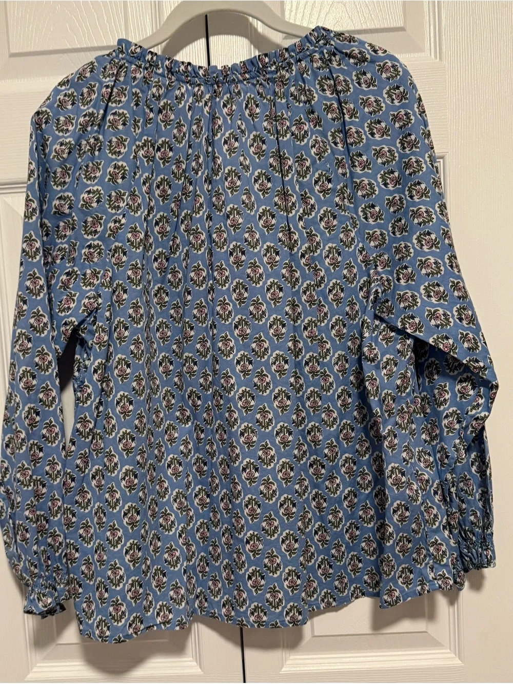 J. Crew Light Blue Floral Long-Sleeve Peasant Blouse